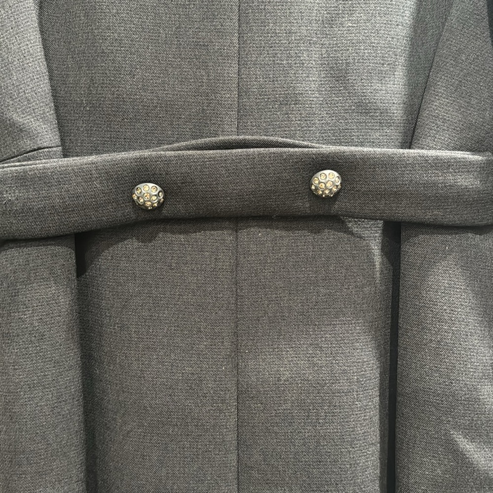 Vintage 1950’s grey wool & fur coat w/ rhinestone buttons SZ M. - Picture 8 of 8